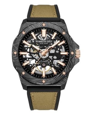 Kenneth Cole The Hollis Skeleton Automatic Silicone & Nylon Strap, 45Mm - Black