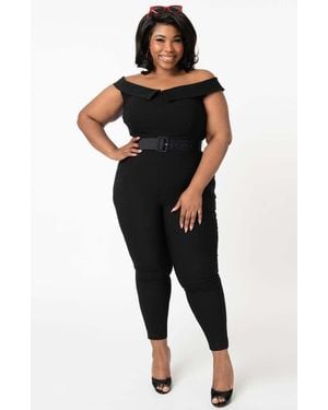 Unique Vintage Plus Size Off Shoulder Gillian Jumpsuit - Black