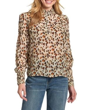 Apny Puff Shoulder Button Front Top - Blue