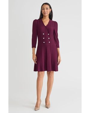 Ming Wang A-Line Faux Wrap Soft Knit Dress - Red