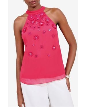 Lipsy 3D Floral Appliqué Mock Neck Top - Pink