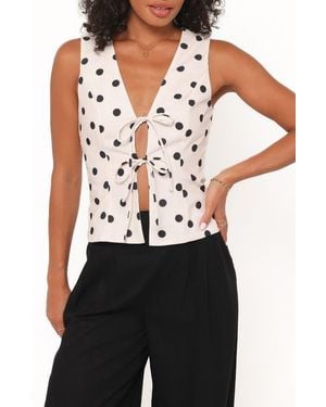Petal & Pup Zoie Polka Dot Tie Front Sleeveless Top - White