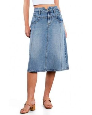 Wash Lab Denim Penelope Denim Midi Skirt - Blue