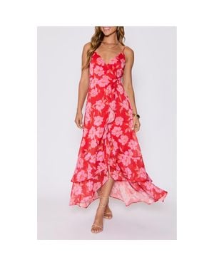 Vici Collection Escape To Paradise Ruffle High-Low Maxi Dress - Red