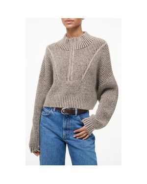 STAUD Hampton Crop Cotton Blend Half-Zip Sweater - Gray