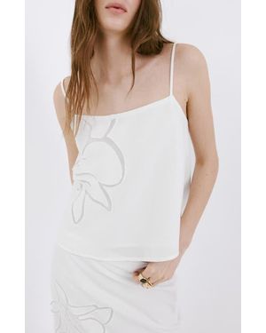 Mango Floral Embroidered Tank Top - White