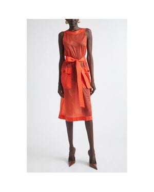 Saint Laurent Button Back Belted Nylon Dress - Orange