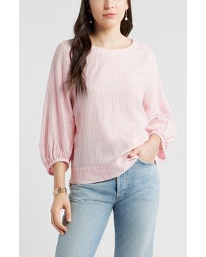 Caslon Balloon Sleeve Linen Blend Top - Red