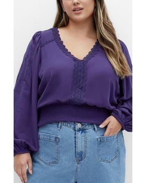 City Chic Frances Lace Blouson Top - Purple