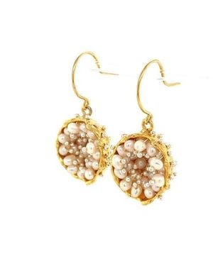 Esin Akan Dance Of Stamens Earring Midi, Hollow Bezel With Fresh Water Baby Pearls - Metallic