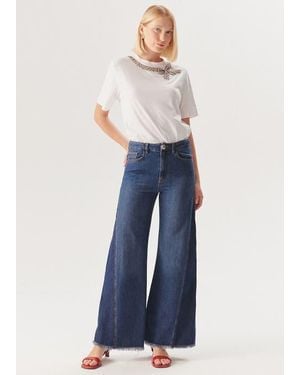Exquise Lola Raw Wide Leg Denim Pant - Blue