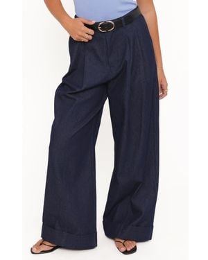 Petal & Pup Elinor Cuffed Pleated Wide Leg Denim Pants - Blue