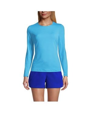 Lands' End Crew Neck Long Sleeve Rash Guard Upf 50 Sun Protection Swim Tee - Blue