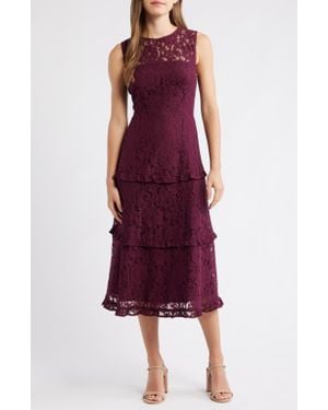 Anne Klein Sleeveless Tiered Ruffle Lace Midi Dress
