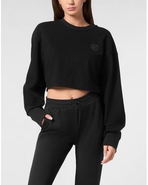 Philipp Plein Sponge Cropped Sweatshirt Round Neck Ls - Black