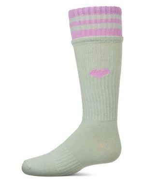 Memoi Ribbed Heart And Stripes Knee Sock - Green