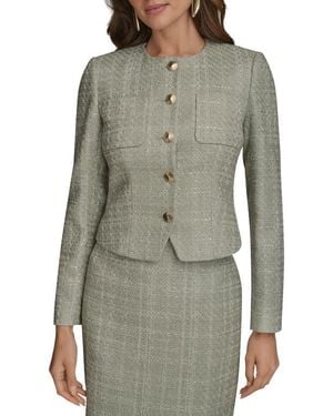 Donna Karan Button Front Tweed Jacket - Gray
