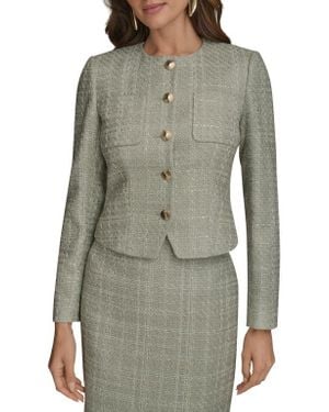 Donna Karan Button Front Tweed Jacket - Gray