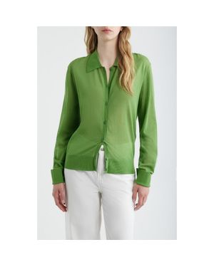 FRAME The Collared Cotton Blend Cardigan - Green