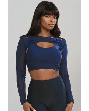 Calypsa Plus Size Mesh Sleeve Swim Cover Up - Blue
