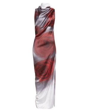 Jean Paul Gaultier Blurry Roses Draped Satin Dress - Red