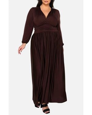 L I V D Solene Empire Waist Long Sleeve Maxi Dress - Brown