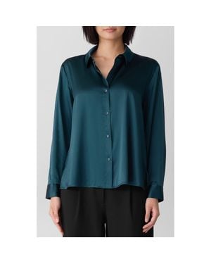 Eileen Fisher Classic Collar Silk Shirt - Green