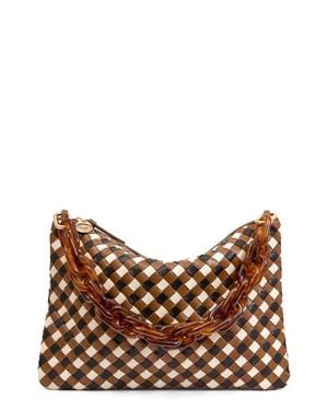 Clare V. Tricolor Woven Flat Clutch Purse - Brown
