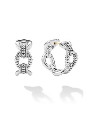 Lagos Sterling Caviar Link Oval Hoop Earrings - Metallic