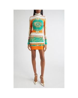 Balmain Foulard Print Long Sleeve Body-Con Minidress - Green
