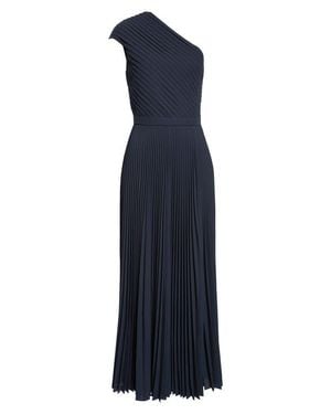 Michael Kors Pleated Georgette One-Shoulder Gown - Blue