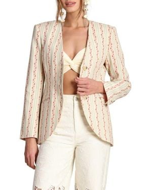 Avec Les Filles Floral Brocade Cotton Blazer - Natural