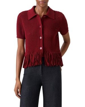 Akris Punto Chunky Fringe Cotton Mesh Sweater - Red
