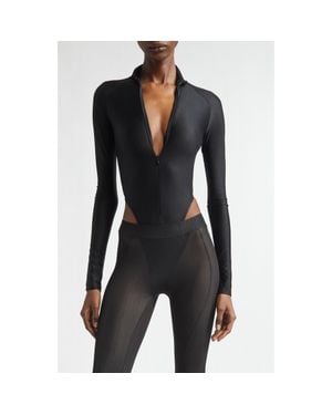 LAQUAN SMITH High Cut Zip-Up Bodysuit - Black