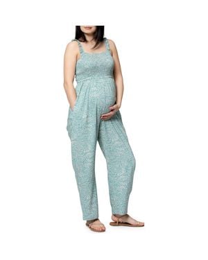 Nom Maternity Marais Maternity Smocked Jumpsuit - Blue
