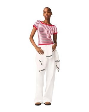 Maje Striped Knit Top With Boat Neck - Red