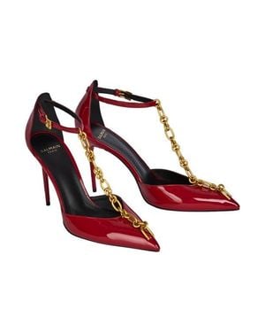 Balmain Sync Patent Leather Stilettos With Pointed Toe - Red