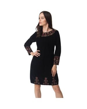 Ras Arial Velvet Mini Dress Embroidered - Black