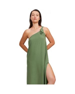 Luma Gottex One Shoulder Sarong Style Maxi Dress Coverup - Green
