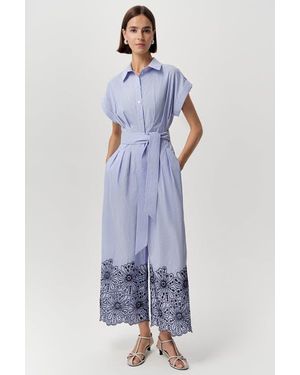 Exquise Zoie Short Sleeve Button Belted Jumpsuit - Blue