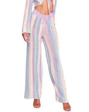 CAPITTANA Paloma Stripe Openwork Crochet Cover-Up Pants - White