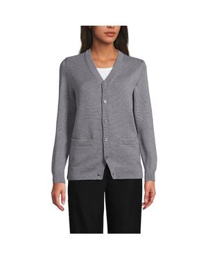 Lands' End School Uniform Adult Legacy Varsity Cardigan - Gray