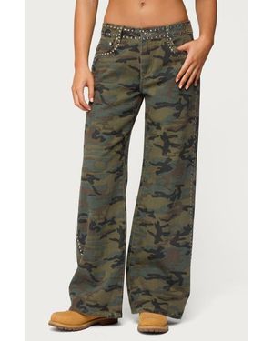 Edikted Quicy Studded Low Rise Baggy Jeans - Green