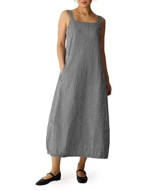 Eileen Fisher Check Sleeveless Stretch Organic Cotton Lantern Maxi Dress - Gray
