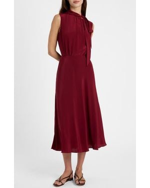 Santorelli Petra Sleeveless Mock Neck Silk Midi Dress - Red