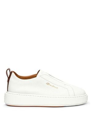 Santoni Tumbled Leather Slip-On Sneaker - White
