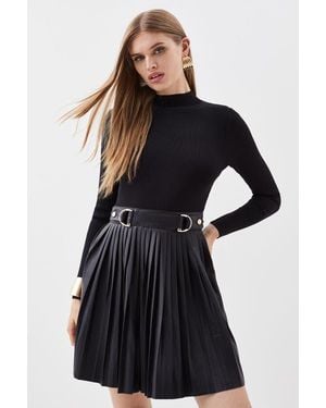 Karen Millen Knitted Top Pleated Skater Dress - Blue