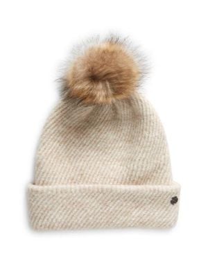 Zella Cozy Heather Beanie With Faux Fur Pompom - Natural