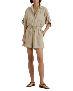 Ralph Lauren Stripe Linen Romper - Natural