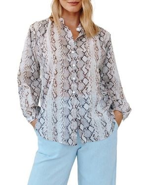 Bella Dahl Print Shirred Shirt - Blue